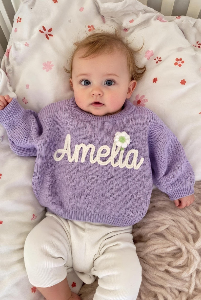 Personalized Baby Name Sweater Custom Embroidered Knit Crochet Baby Sweater Soft Knit Baby Jumper Gift For Baby