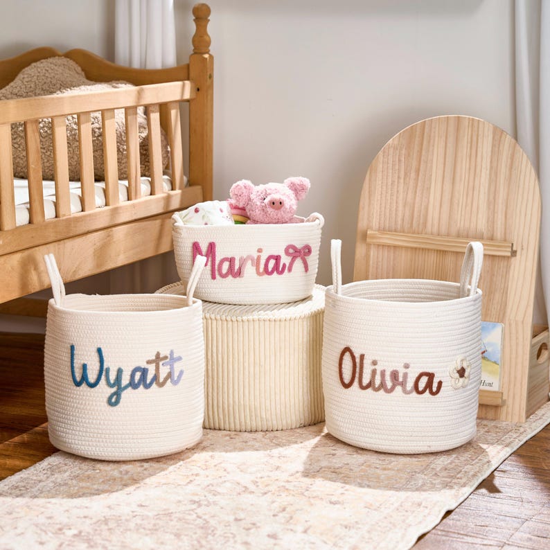 Personalized Handmade Baby Basket I Cord Knitting Craft Nursery Storage Basket Soft Toy Organizer Gift For Baby