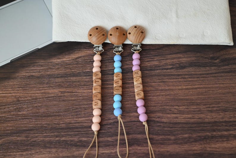 Personalized Wooden Pacifier Clip Custom Dummy Clip Soft Soother Holder Binky Clip Pacifier Holder Gift For Newborn