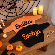 Personalized Halloween Baby Name Sweater Custom Embroidered Knit Baby Jumper Crochet Baby Cardigan Soft Baby Sweater Gift For Baby