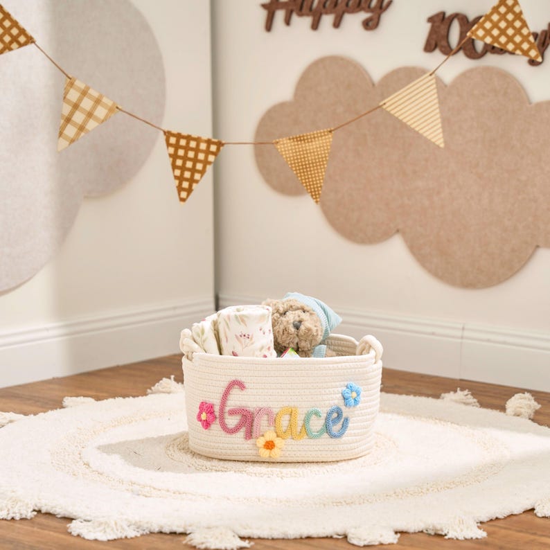 Personalized Woven Baby Basket Handmade I Cord Knitting Craft Nursery Storage Toy Organizer Soft Baby Basket Gift For Baby