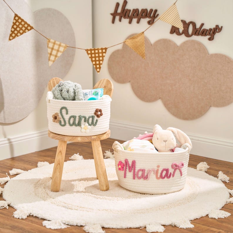Personalized Knitted Baby Basket Handmade I Cord Craft Nursery Toy Basket Soft Storage Organizer Gift For Baby