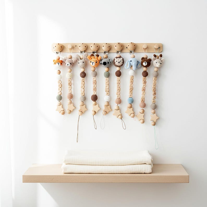 Personalized Crochet Animal Pacifier Clip Custom Baby Name Dummy Chain Soft Soother Holder Gift For Newborn