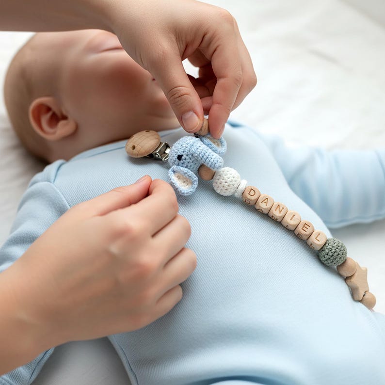 Personalized Crochet Animal Pacifier Clip Custom Baby Name Dummy Chain Soft Soother Holder Gift For Newborn