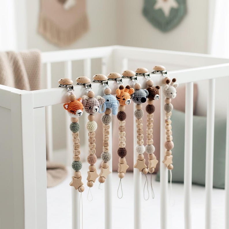 Personalized Baby Pacifier Clip Handmade Animal Dummy Holder Chain Custom Name Soft Soother Clip Gift For Newborn