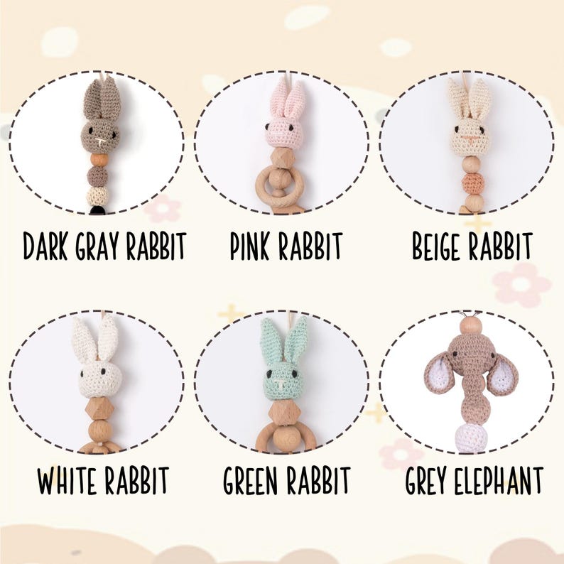 Personalized Pacifier Clip Custom Name Crochet Animal Wooden Dummy Soother Holder Soft Baby Clip Gift For Newborn