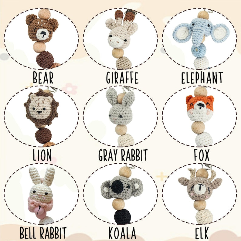 Personalized Pacifier Clip Custom Name Crochet Animal Wooden Dummy Soother Holder Soft Baby Clip Gift For Newborn