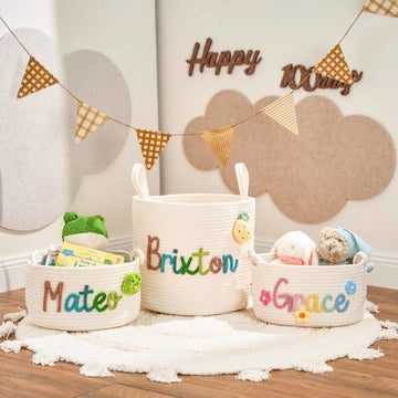 Personalized Handmade Baby Basket I Cord Knitting Craft Cotton Rope Nursery Organizer Soft Toy Storage Basket Gift For Baby