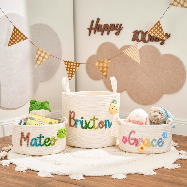 Personalized Handmade Baby Basket I Cord Knitting Craft Cotton Rope Nursery Organizer Soft Toy Storage Basket Gift For Baby