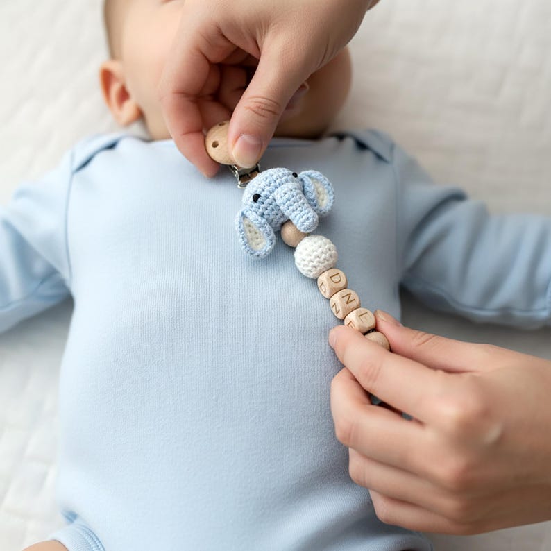 Personalized Crochet Animal Pacifier Clip Custom Baby Name Dummy Chain Soft Soother Holder Gift For Newborn