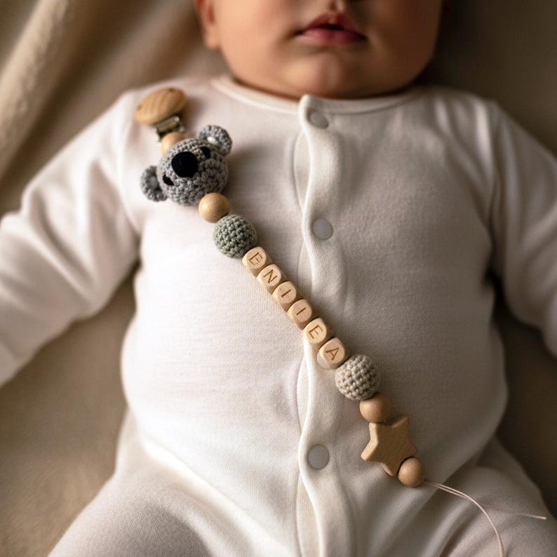 Personalized Crochet Animal Pacifier Clip Handmade Custom Baby Name Soft Dummy Holder Gift For Newborn