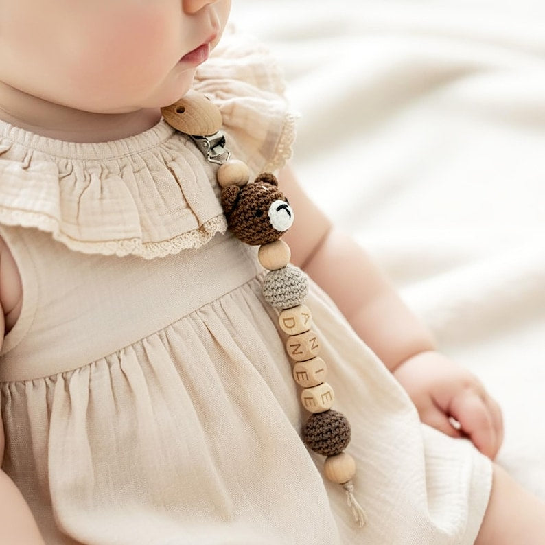 Personalized Baby Pacifier Clip Custom Name Crochet Animal Dummy Holder Soft Soother Clip Gift For Newborn