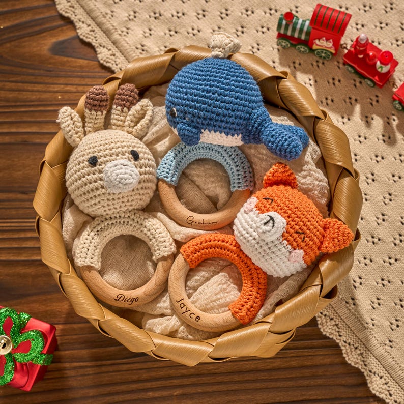 Personalized Handmade Animal Crochet Baby Rattle Custom Soft Cotton Rattle Toy Gift For Newborn