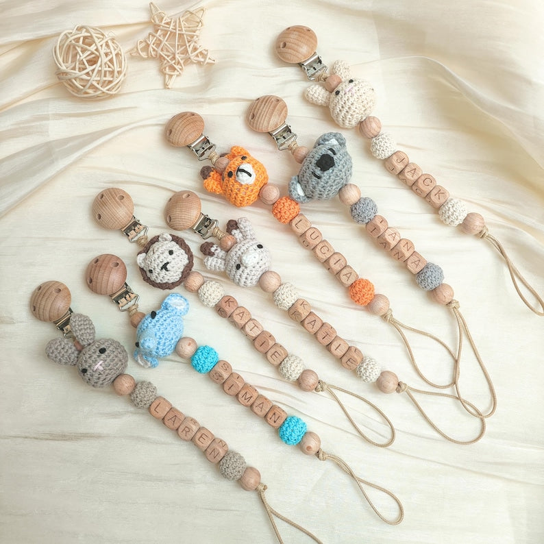 Personalized Animal Pacifier Clip Custom Name Dummy Clip Soft Soother Holder Binky Clip Pacifier Holder Gift For Newborn
