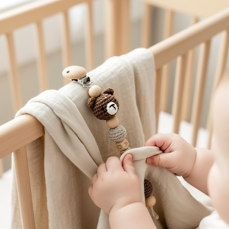 Personalized Baby Pacifier Clip Custom Name Crochet Animal Dummy Holder Soft Soother Clip Gift For Newborn