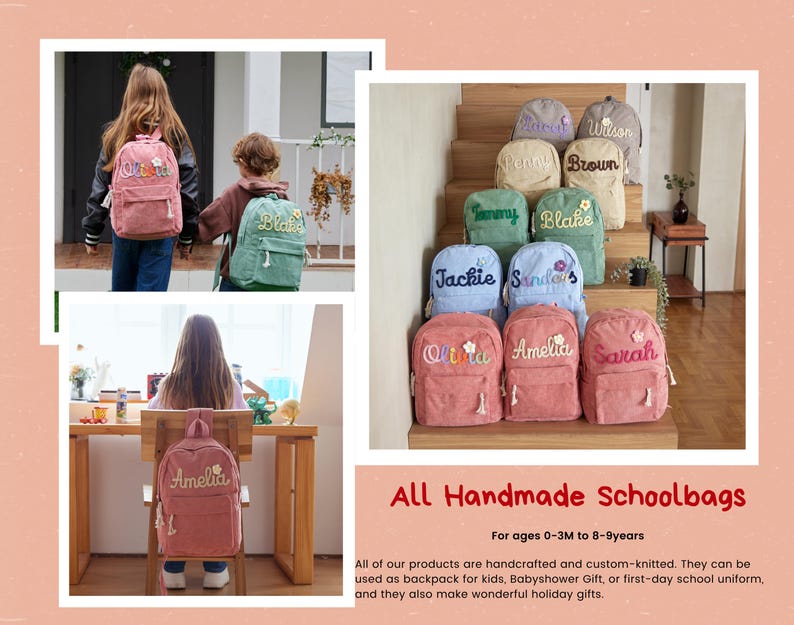 Custom Name School Backpack Personalized Embroidered Kids Backpack Preschool Back To School Bag Gift For Kids
