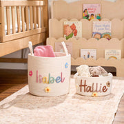 Personalized Woven Baby Basket Handmade I Cord Knitting Craft Cotton Rope Nursery Toy Organizer Christmas Basket Gift For Baby