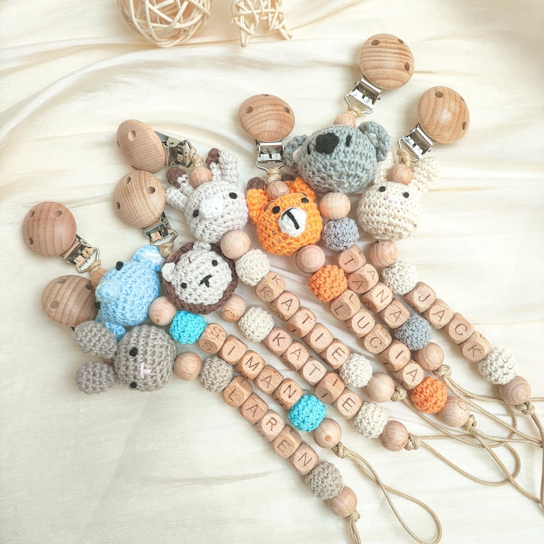 Personalized Animal Pacifier Clip Custom Name Dummy Clip Soft Soother Holder Binky Clip Pacifier Holder Gift For Newborn