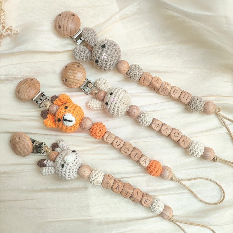 Personalized Animal Pacifier Clip Custom Name Dummy Clip Soft Soother Holder Binky Clip Pacifier Holder Gift For Newborn