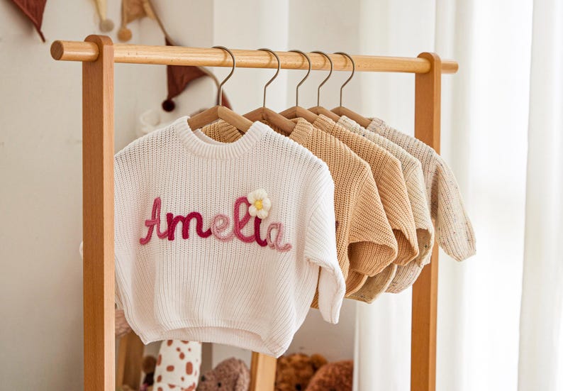 Personalized Baby Name Sweater Custom Knit Crochet Baby Sweater Embroidered Name Soft Knit Sweater Gift For Baby