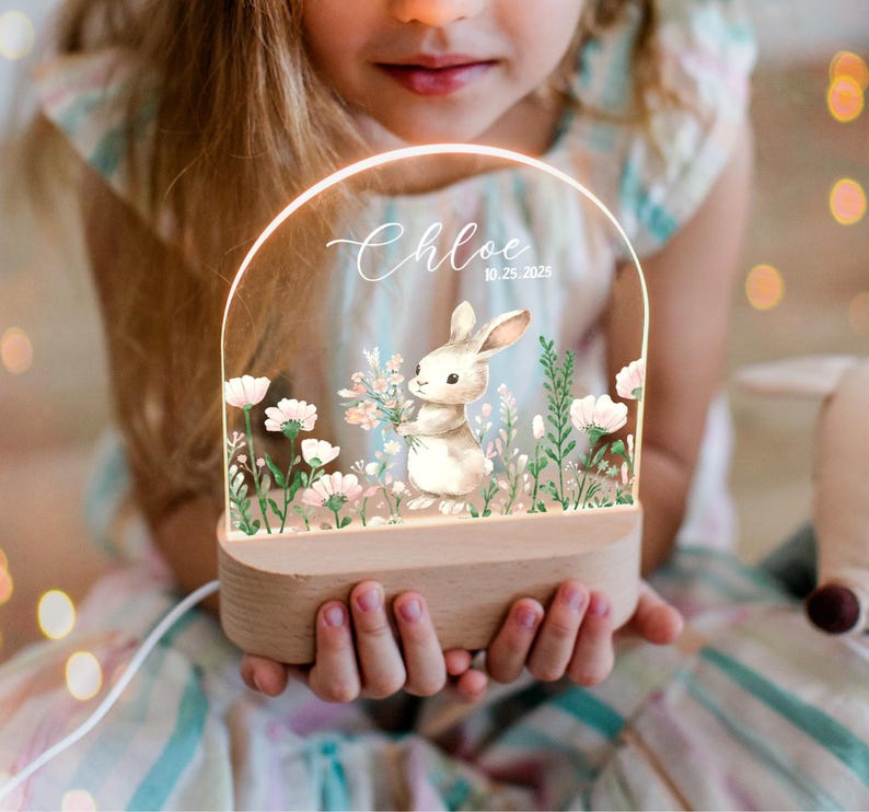 Personalized Baby Girl Night Light Custom Name LED Animal Nursery Decor Soft Bedside Lamp Gift For Baby