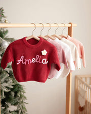 Personalized Christmas Baby Sweater Custom Embroidered Name Knit Crochet Baby Sweater Soft Knit Baby Jumper Gift For Baby